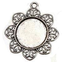 Charms Silver Armband Halsband Dingla Pendant DIY Round Flower Can Cameo Cabochon Metal Wholesales Crafts Tillbehör 49 * 44 * 2mm 50pcs