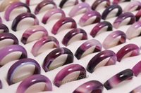 Nueva Hermosa Suave Púrpura Negro Redondo Sólido de Jade / Agata Gem Stone Band Joyería Anillos 20 unids lotes