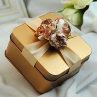 New Metal Candy Boxes Square with Flowers Gold Red Purple Ti...