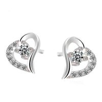 Chaud romantique exquise simple cristal clair diamante creux boucles d'oreilles coeur 925 sterling bijoux