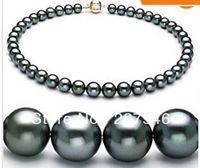 Trasporto libero veloce vera perla gioielli 19 "9-10mm tahitian natural nero perle collana perfetta per round