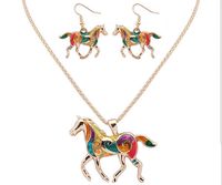 Djur häst hängsmycke halsband emalj regnbåge häst charm halsband örhängen uppsättningar kvinnor smycken silver guld pläterade emalj smycken set gåva