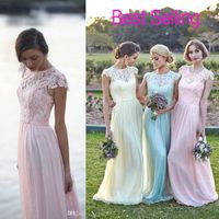 Koronkowa Szyfonowa Maid of Honor Dresses Real Image Plus Size Cap Sleeve Różowy Mint Daffidol Tanie Plaża Druhna Party Suknie Wieczorowe 2019 Custom
