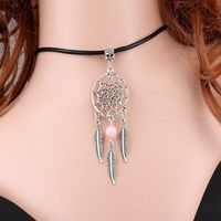 Vintage Silver Dream Catcher Feather Pink Opal Charms Choker...