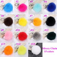 15 Color Real Rabbit Fur Ball Pandent Keychains With Silvery...