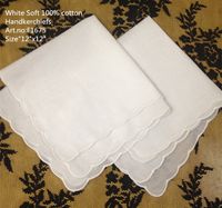 Envío gratis textiles para el hogar pañuelo de boda 60PCS / Lot 12x12 "blanco suave 100% algodón damas pañuelo Hankie elegantes bordes de festón para la novia