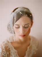 Handmade White&Ivory Tulle Birdcage Veils for Brides Beaded Short Bridal Wedding Veil with Comb 2019 Cheap Bridal Accesso271R