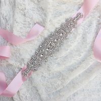 Luxury Clear Crystals Bridal Sashes Satin Wedding Belts Hand...