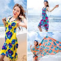 Fashion Chiffon Beach Smock Towel Fashion Wrap Pareo Flowers Bikini Cover Ups Sarong Beach Dress Sunscreen Shawl Beachwear Swimdress Scarf