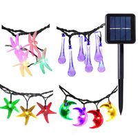 Solar Lights Christmas LED String Lamps Outdoor Garden Decoration 12m 6m 4.8m Water Drop Flower Dragonfly Starfish Type for Garland Holiday