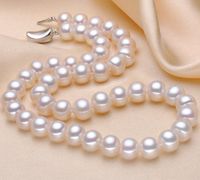Wunderschöne 9-10mm weiße natürliche Perlenkette 18 Zoll 925 Silber Verschluss