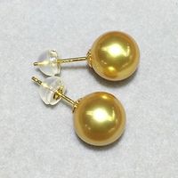 Splendidi orecchini naturali in oro 9-10mm con perle del mare del Sud, oro 14k