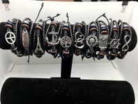 Männer Frauen Vintage Infinity Leder Charm Armband Silber Holzperlen Handmade Weave Manschette Armbänder 10 gemischte Stil Schmuck 50PCS Lot