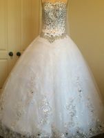 로맨틱 공 가운 아가 구슬로 장식 된 크리스탈 웨딩 드레스 2016 법원 기차 웨딩 드레스 레이스 빠른 배송