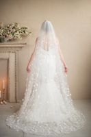3D-Floral Appliques One Layer Bridal Veils Chapel Length Veil Wedding Veils Tulle White Or Ivory Veils For Bridal 2.5m Long Veil