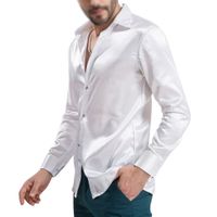 도매 - 새로운 도착 사용자 정의 만든 모든 색상 새틴 남자 웨딩 셔츠와 같은 탄성 실크 신랑 셔츠 착용 신랑 슬립 셔츠 남성용