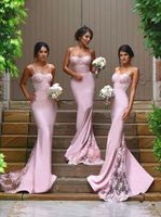 Sex Mermaid Bridesmaid Dresses Spaghetti Straps Long Sweep Strain Sweetheart Lace Applique Formal Wedding Gown Custom Made Plus Size