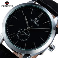 최고 브랜드 FORSINING 디자이너 단순 캐주얼 시계 남성 블랙 가죽 스트랩 자동 기계식 시계 남성 비즈니스 시계
