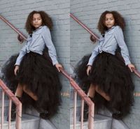 Siyah Hi-lo Tousy Şık Tül Etek Sıcak Tasarım Ruffled Diz Boyu Tutu Tül Etekler Kadınlar için Güzel Elbiseler Parti Giymek