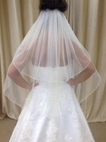 Nouvelle image réelle Belle ligne de ligne 2T avec peigne strass lvory blanc coude de mariage voile voile de mariée