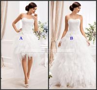 Cheap Two Styles Wedding Dresses Strapless Lace Appliques Bodice Corset Back Wedding Gowns Ruffled Tulle Skirt High Low Bridal Dresses