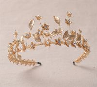 Vintage Wedding Crown Tiara Gold Crystal Rhinestone Headband Headpiece Princess Akcesoria Do Włosów Liść Biżuteria Queen Moda Hairband Favor