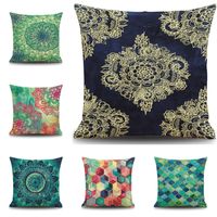 geometric pattern cushion cover green plants home cushion ca...