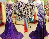 2021 Herbst-Winter-Paillettegewebes Brautmutterkleid Lila Mermaid formale Abendkleider Applique wulstiger Luxus Abendkleid