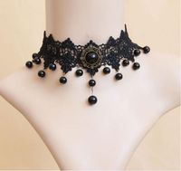 Fashion Gothic Victorian Crystal Tassel Tattoo Choker Necklace Black Lace Choker Collar Punk Vintage Women Wedding Halloween Jewelry C503