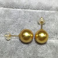 Hermoso natural 10-11mm mar del sur pendientes de oro collar de perlas 14k oro