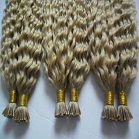 100g / strängar 3 buntar remy hårförlängningar keratin i tips hårförlängningar blond brasilianska kinky lockiga mänskliga hårförlängningar keratin