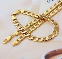 2016 New 24K YELLOW GOLD FILLED MEN'S NECKLACE BRACELET 24"Solid CURB CHAINS GF JEWELRY WIDE 8MM 10MM 12MM