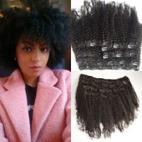 Clip en extensiones de cabello natural negro peruano cabello humano afro rizado rizado clips ins para mujeres afroamericanas negro G-EASY