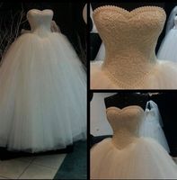 Luxury Ball Gown Bandage Bröllopsklänning Sweetheart Stropless Neckline Lace Pearls Sequins Bridal Bröllopsklänning