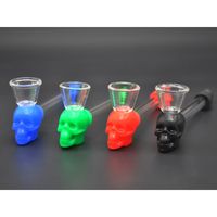 Hot Selling Colors Silicone Skull Glass Pipe Hand Pipe Smoki...