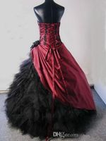 Vestidos de noiva da Borgonha e Black Gothic 2019 Apliques Pleats Pleats Strapless Tulle Ball vestido Princesa Vestidos Vestidos de 314o