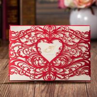 Convites do casamento do corte do laser Cartões Cartão vermelho dos convites para favores da festa de aniversário Customizalbe da folha interna CW5017