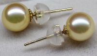 Charming 10- 11mm south sea pair gold round pearl earring 14k...