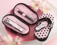 100sets estilo del deslizador Pink Polka Dot Purse Manicure Set Favores de la ducha Flip Flop Nail tijera Cuidado Pedicure Set, envío gratis