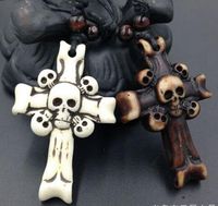 24Pcs Imitation Bovine Bone Skull Cross Pendant Wax Cord Nec...