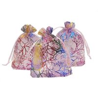 100 stks coralline patroon trekkoord organza tassen snoep sieraden pouches voor bruiloft gunsten kerstcadeau tassen - roze, 2 maten