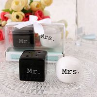 Cube Cylinder Ceramic Mr. Mrs. Salt and Pepper Shakers White...