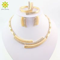 Moda nupcial cristal nupcial conjuntos de joyas de diamantes de imitación cuentas africanas Dubai 18K chapado en oro declaración traje de joyería
