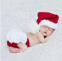 2pcs/set Juegos de ropa recién nacidos Propiedades de fotografía Baby Crochet Knit Christmas Sombrero y pantalones Traje de traje hecho a mano lindo