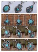 Hollow Tibetan silver turquoise necklace(with chain) 12 piec...