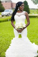 美しいオーガンザマーメイドのウェディングドレスアップリケプラスサイズの薄いラッフルティアにフィット2018ブライダルガウン電車教会の花嫁のドレスカスタム