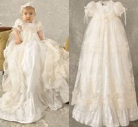Custom Made Bebek Çocuk İlk Communion Elbiseler 2019 Vintage Jewel Boyun Kısa Kollu Uzun Tren Dantel Aplike Düğün Çiçek Kız Elbise