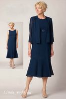 Navy Blue Mother Of The Bride Groom Dresses With Jacket Bole...
