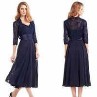 Navy Blue Mother of the Bride Dresses With Jacket Elegant Ch...