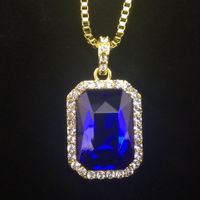 New Mens Bling Faux Lab Ruby Pendant Necklace 24&quot; 30&quot; Box Chain Gold Plated Iced Out Sapphire Rock Rap Hip Hop Jewelry For Gift